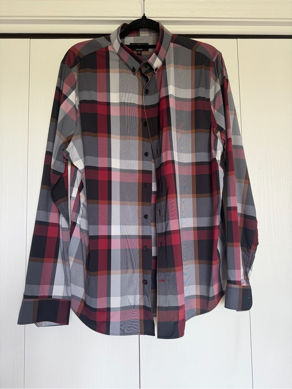 Express Men’s Plaid Button-Down Shirt - Red, Gray, Brown